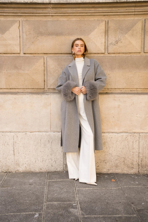 Wool-Blend Coat with Removable Faux-Fur Cuffs