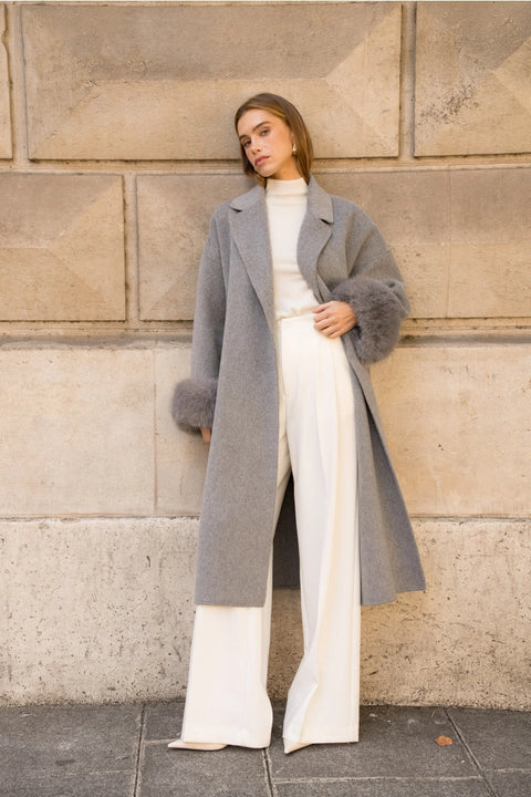 Wool-Blend Coat with Removable Faux-Fur Cuffs