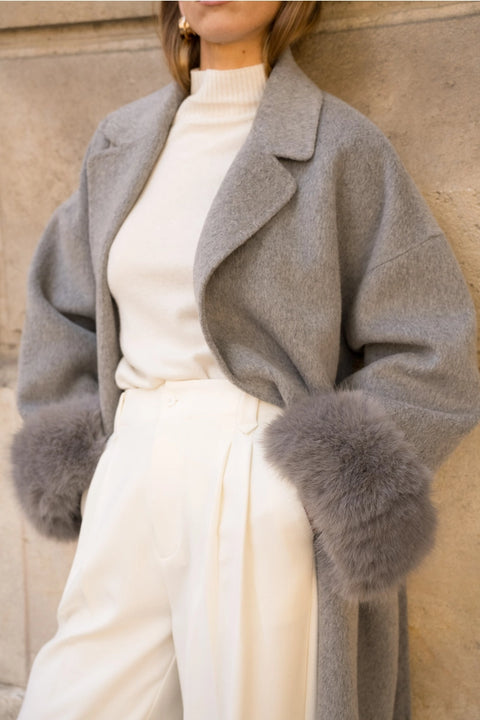 Wool-Blend Coat with Removable Faux-Fur Cuffs