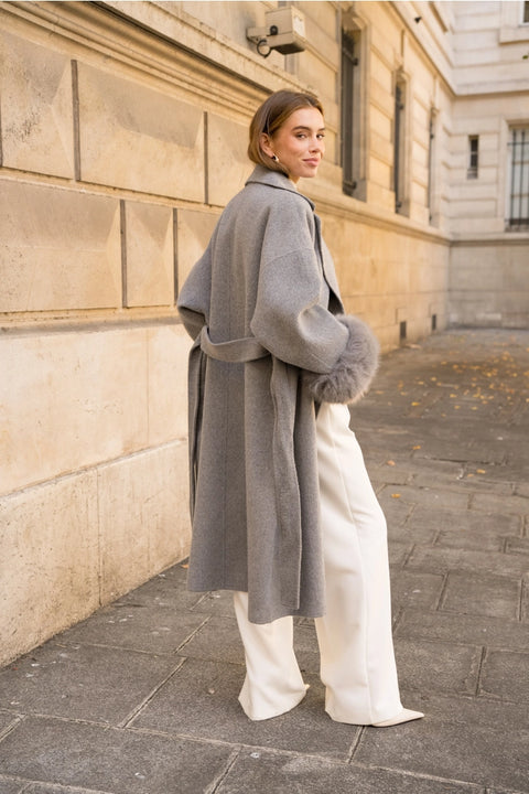 Wool-Blend Coat with Removable Faux-Fur Cuffs