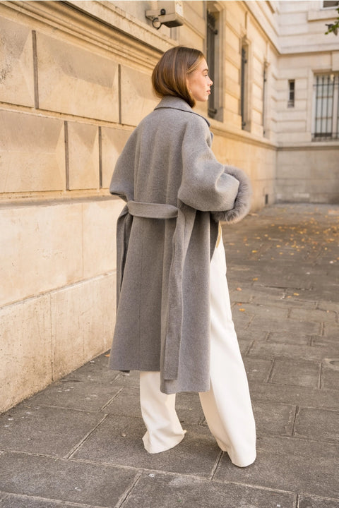 Wool-Blend Coat with Removable Faux-Fur Cuffs