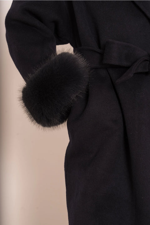 Wool-Blend Coat with Removable Faux-Fur Cuffs
