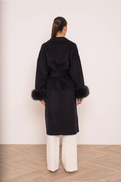 Wool-Blend Coat with Removable Faux-Fur Cuffs