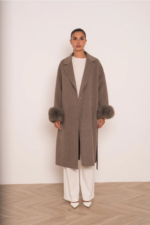 Wool-Blend Coat with Removable Faux-Fur Cuffs