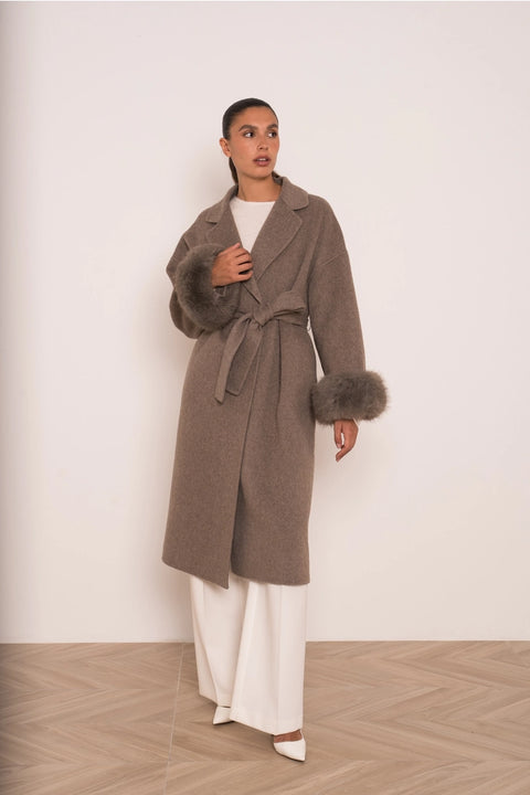 Wool-Blend Coat with Removable Faux-Fur Cuffs