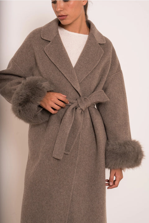 Wool-Blend Coat with Removable Faux-Fur Cuffs