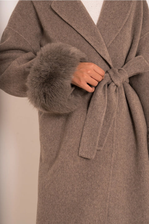 Wool-Blend Coat with Removable Faux-Fur Cuffs