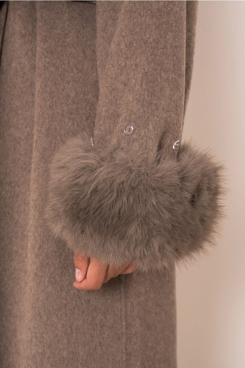 Wool-Blend Coat with Removable Faux-Fur Cuffs