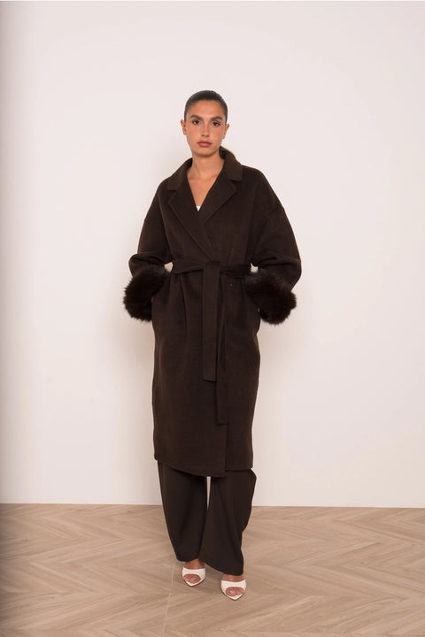 Wool-Blend Coat with Removable Faux-Fur Cuffs
