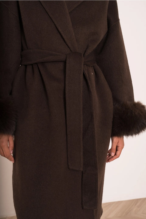 Wool-Blend Coat with Removable Faux-Fur Cuffs