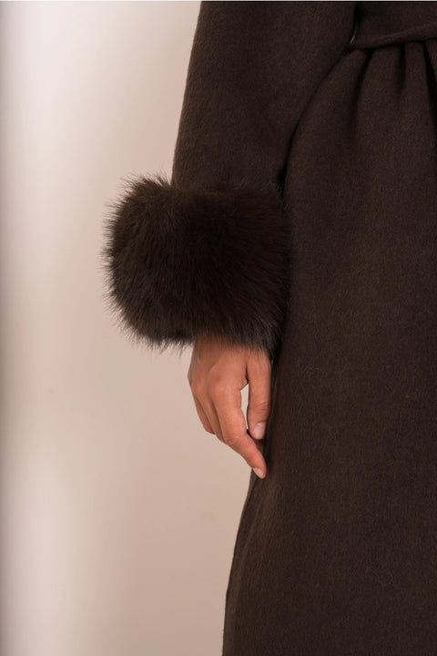 Wool-Blend Coat with Removable Faux-Fur Cuffs