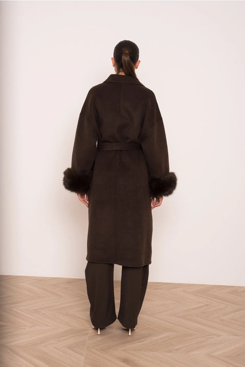 Wool-Blend Coat with Removable Faux-Fur Cuffs