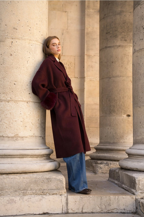 Wool-Blend Coat with Removable Faux-Fur Cuffs