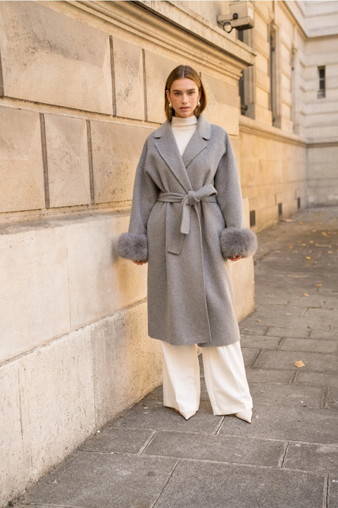 Wool-Blend Coat with Removable Faux-Fur Cuffs