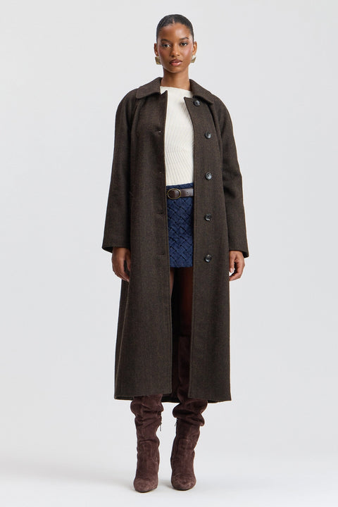Wool-Blend Herringbone Scarf-Belted Coat