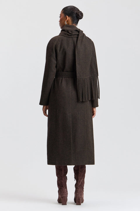 Wool-Blend Herringbone Scarf-Belted Coat