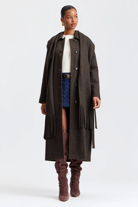 Wool-Blend Herringbone Scarf-Belted Coat