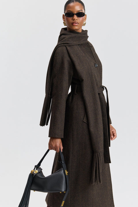 Wool-Blend Herringbone Scarf-Belted Coat