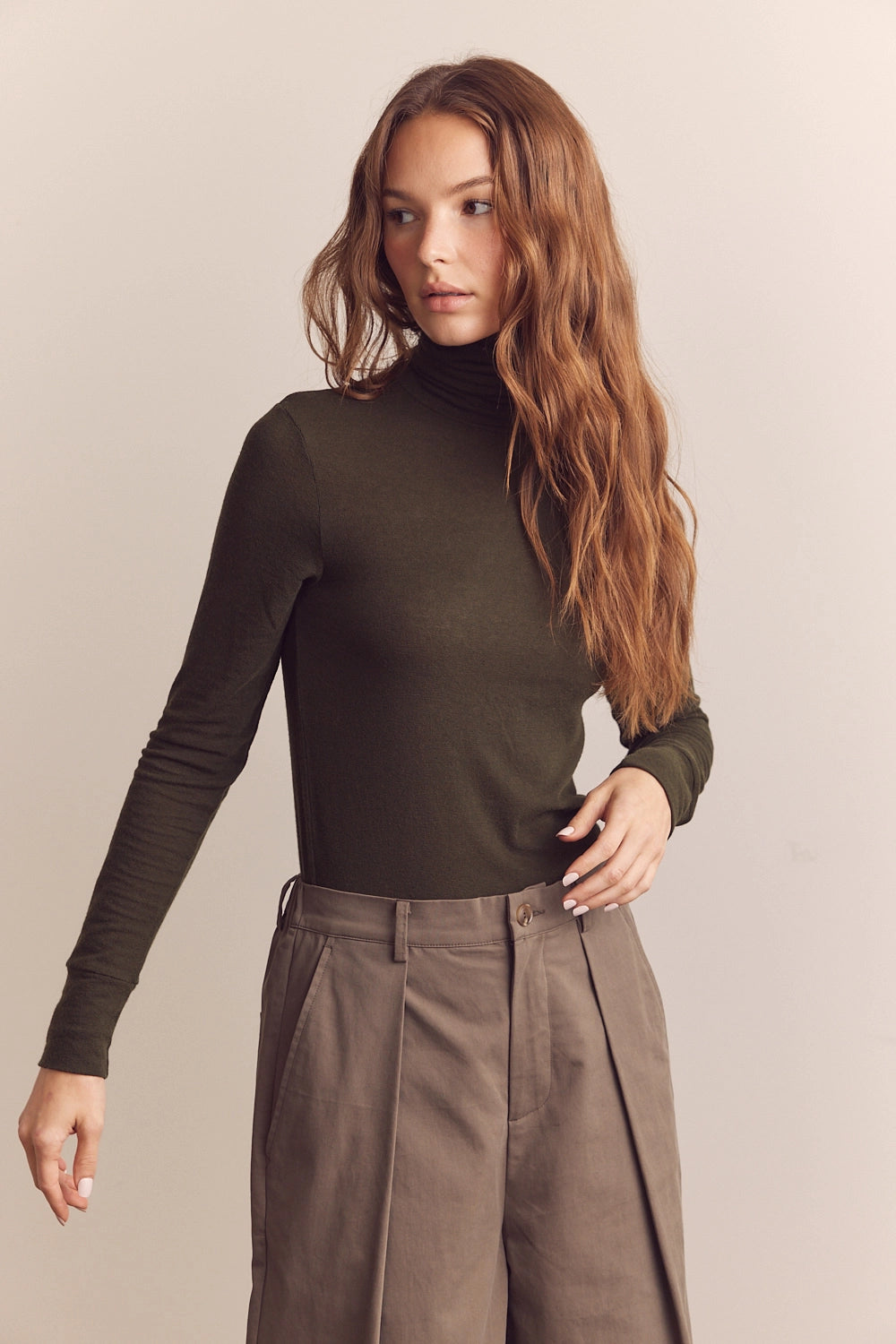 Wool Blend Lightweight Turtleneck Black Green