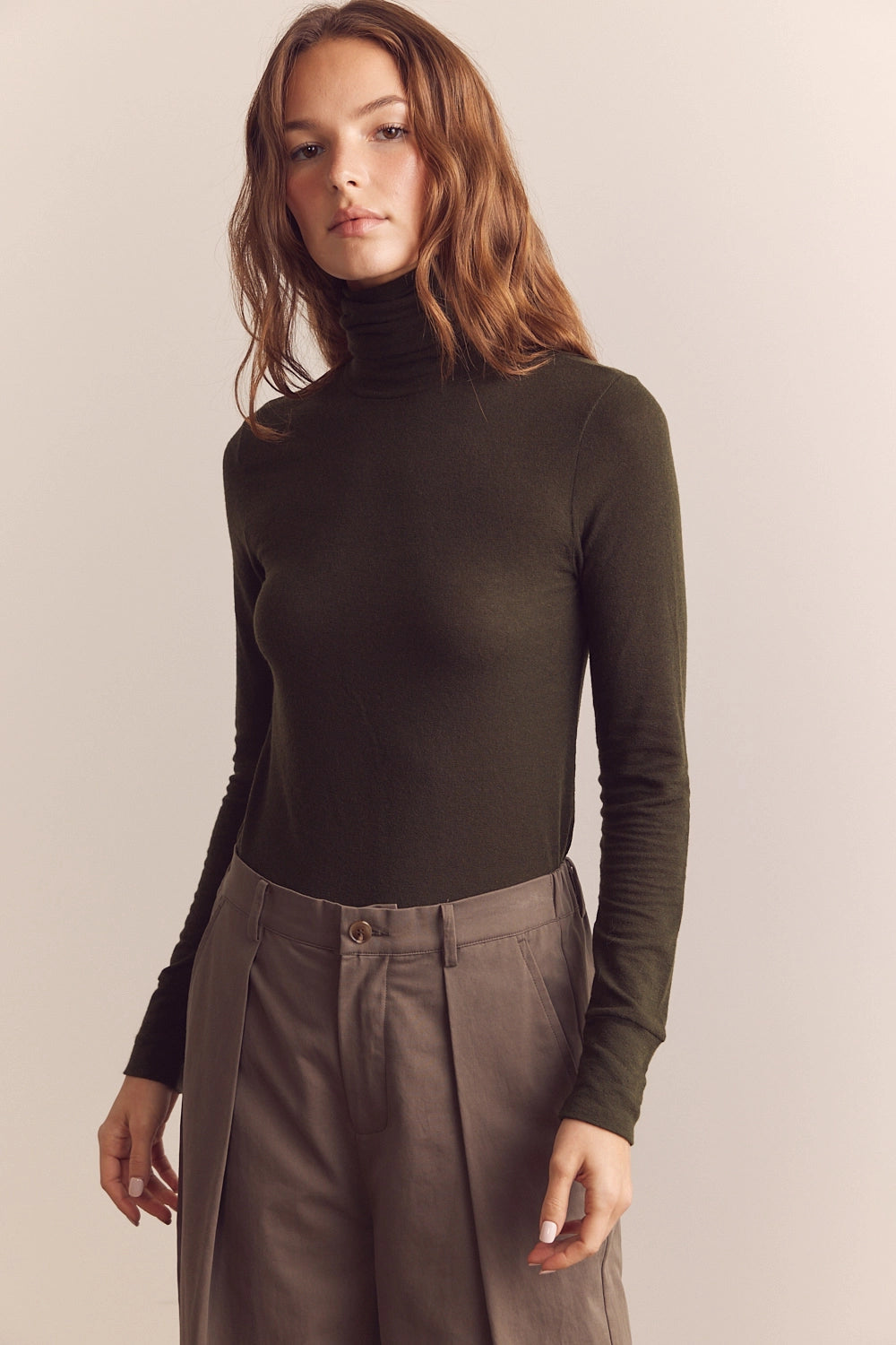 Wool Blend Lightweight Turtleneck Black Green