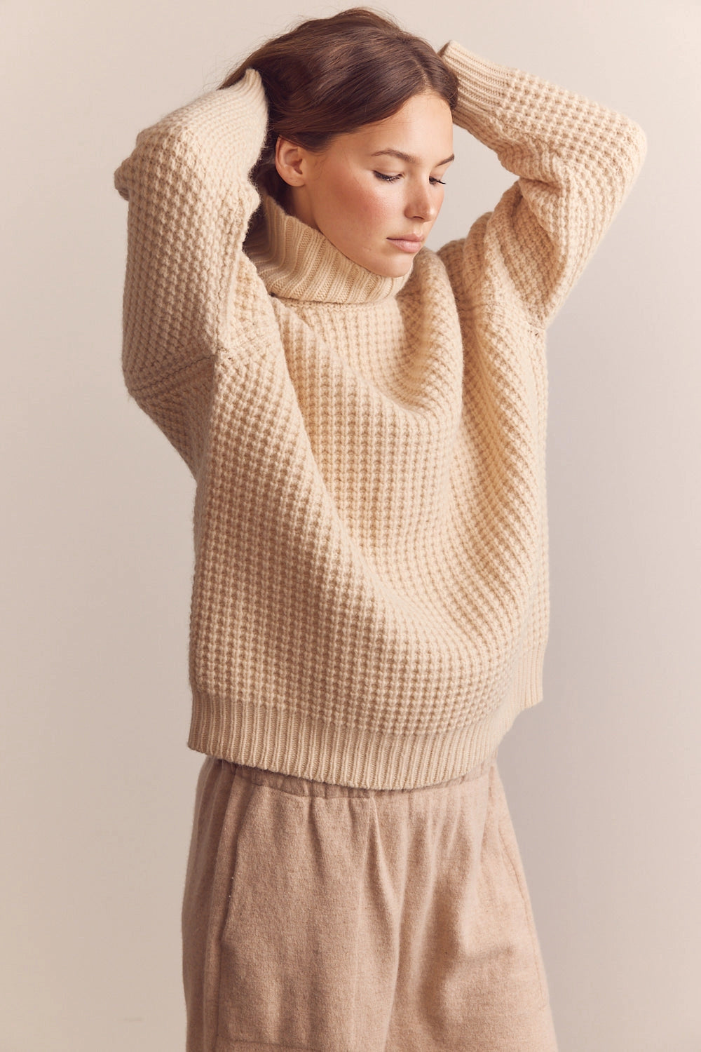 Wool Turtleneck Waffle Sweater