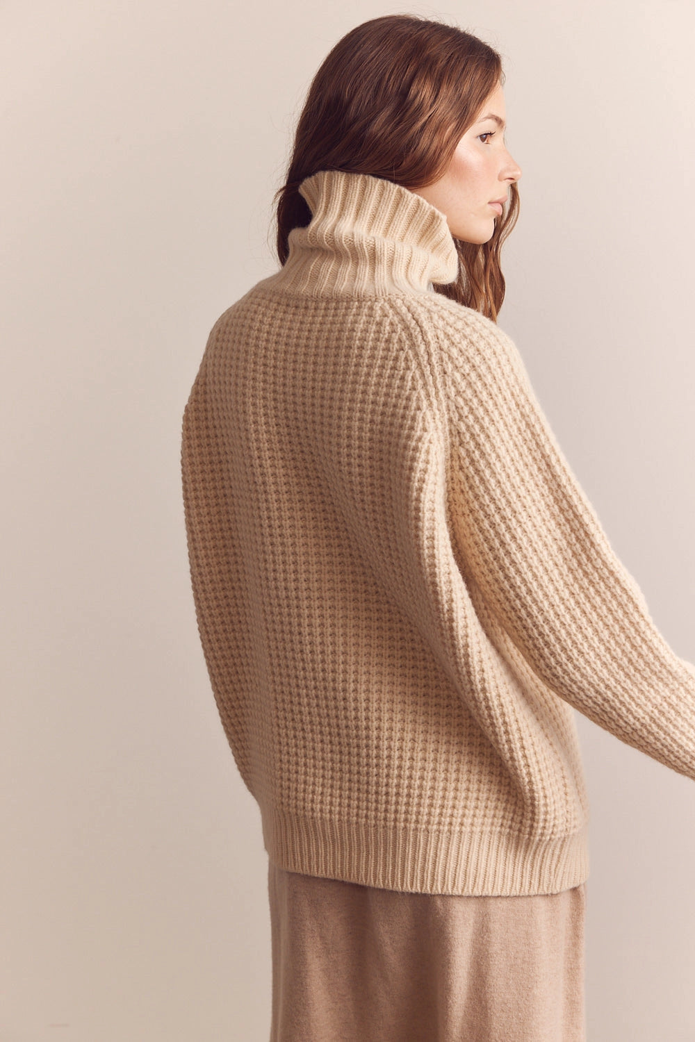 Wool Turtleneck Waffle Sweater