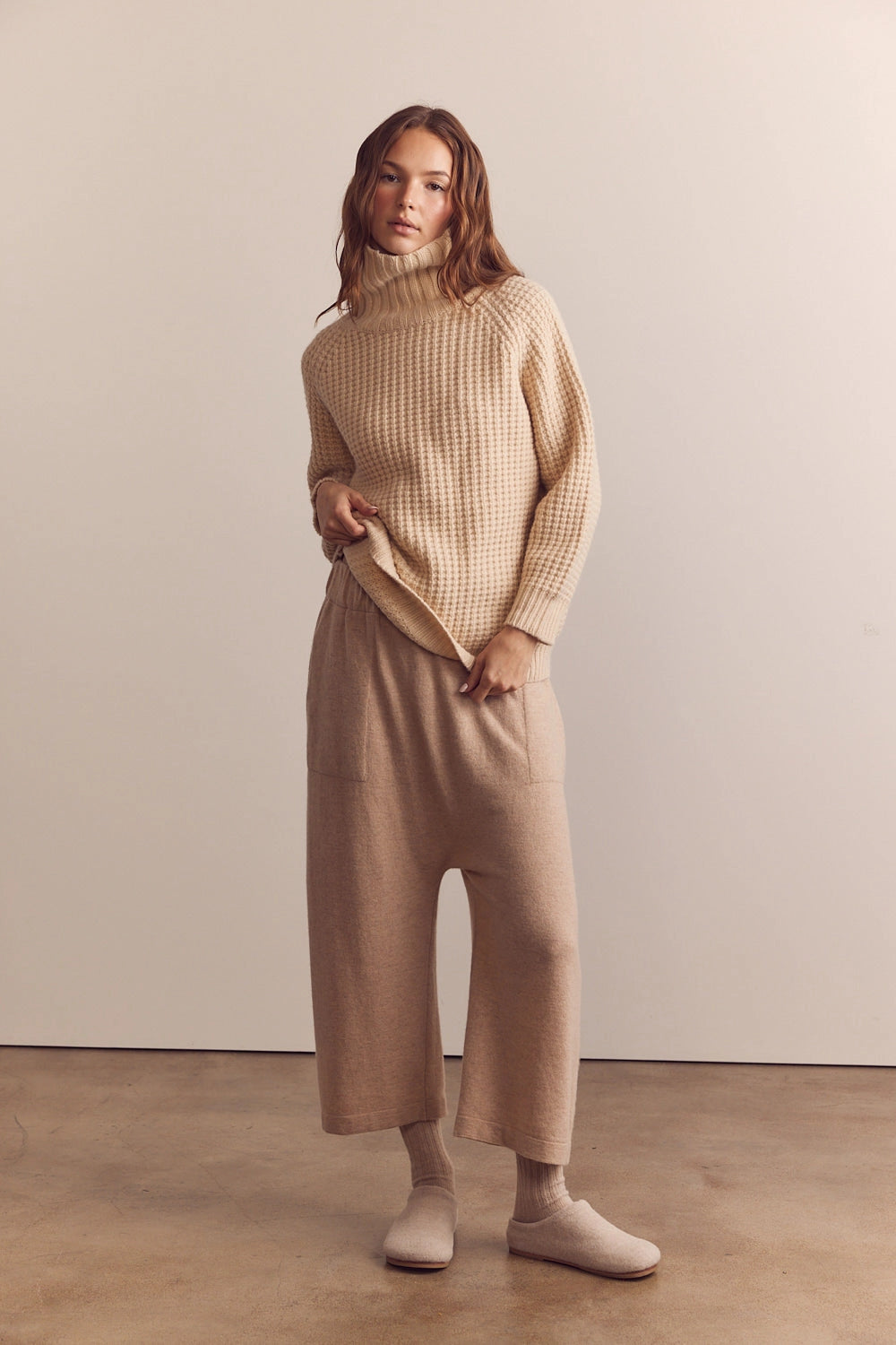 Wool Turtleneck Waffle Sweater