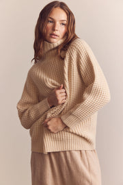 Wool Turtleneck Waffle Sweater