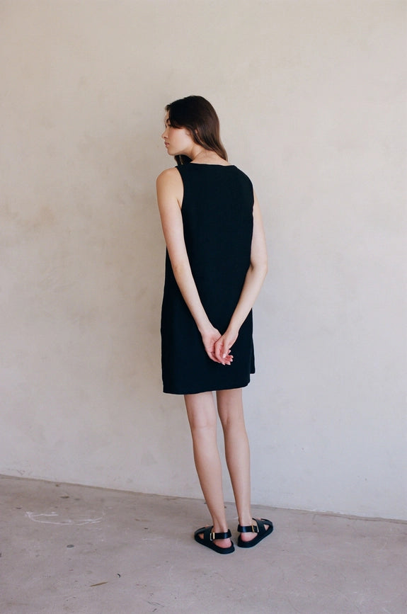 Woven 100% Linen Sleeveless Side Buttoned Mini Black-Dress-By Together-S-Black-Urbanheer