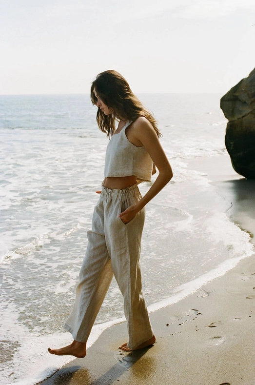 Woven 100% Linen Straight Leg Pants-Pants-a.ren-S-Linen-Urbanheer