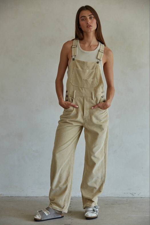 Woven Cotton Corduroy Sleeveless Overalls Jumpsuit-Jumpsuit-By Together-S-Taupe-Urbanheer