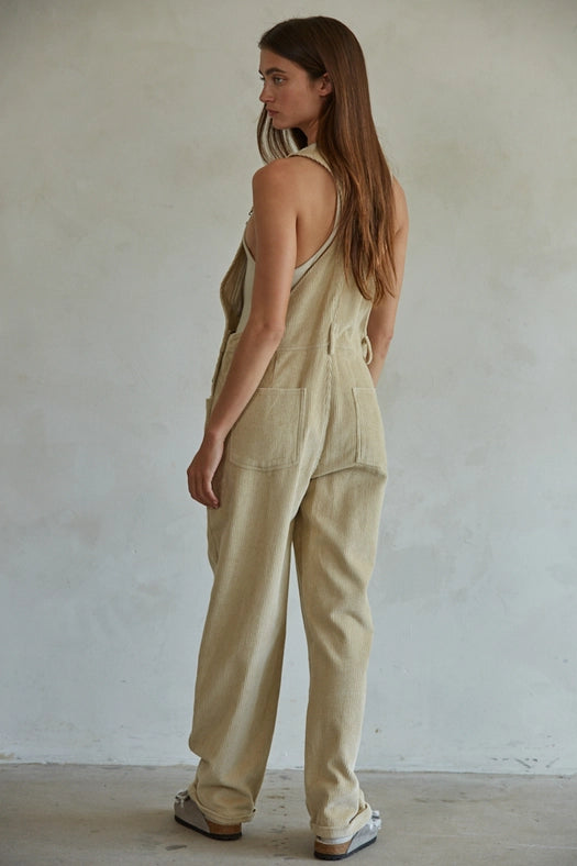 Woven Cotton Corduroy Sleeveless Overalls Jumpsuit-Jumpsuit-By Together-S-Taupe-Urbanheer