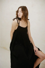 Woven Cotton Gauze Maxi Dress with Side Pockets Black-Dress-a.ren-S-Black-Urbanheer
