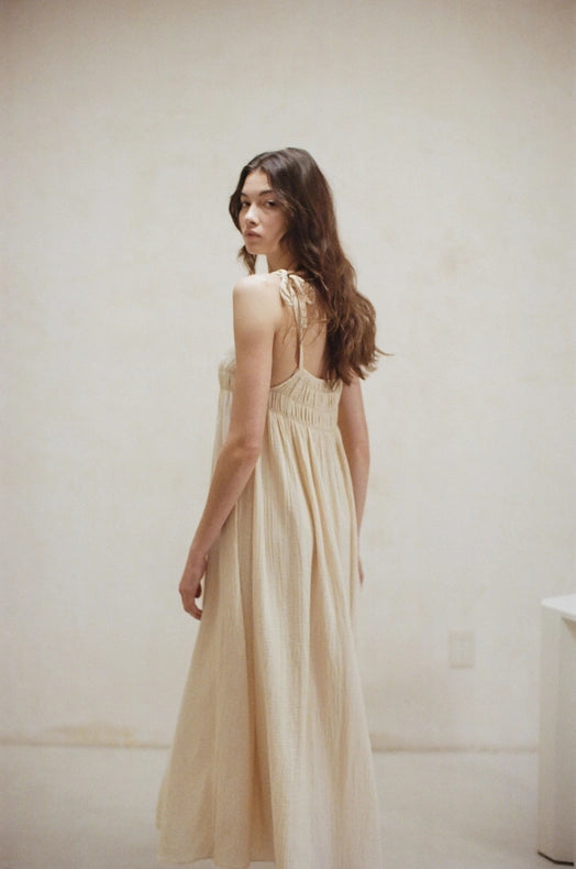 Woven Cotton Gauze Maxi Dress with Side Pockets Natural-Dress-a.ren-S-Natural-Urbanheer