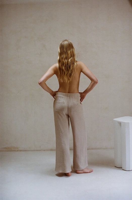 Woven Cotton Gauze Wide Leg Pants with Pockets-Pants-a.ren-S-Black-Urbanheer