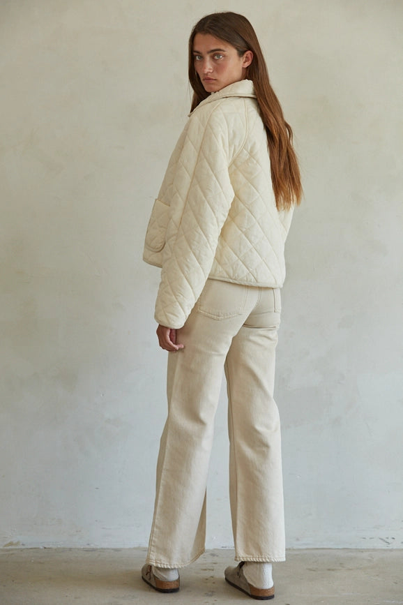 Woven Cotton Quilted Jacket-Jacket-By Together-S-Cream-Urbanheer