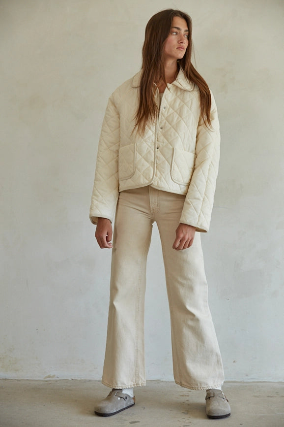 Woven Cotton Quilted Jacket-Jacket-By Together-S-Cream-Urbanheer