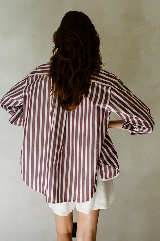 Woven Cotton Striped Button Down Shirt Top-Top-a.ren-S-Blue White-Urbanheer