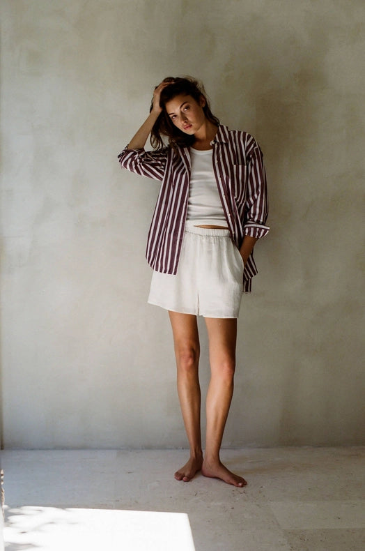 Woven Cotton Striped Button Down Shirt Top-Top-a.ren-S-Blue White-Urbanheer