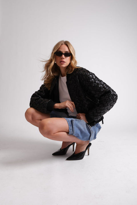 Woven Faux-Ever Leather™ Bomber Jacket - Black