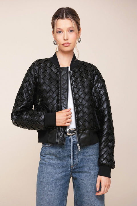 Woven Faux-Ever Leather™ Bomber Jacket - Black