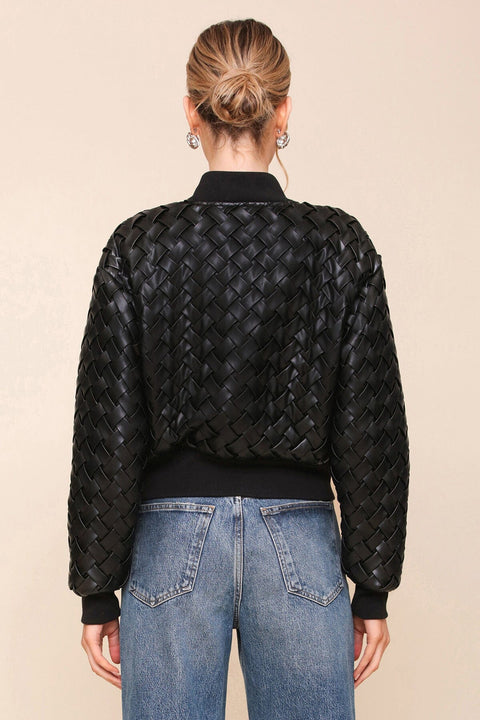 Woven Faux-Ever Leather™ Bomber Jacket - Black