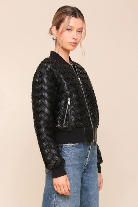 Woven Faux-Ever Leather™ Bomber Jacket - Black