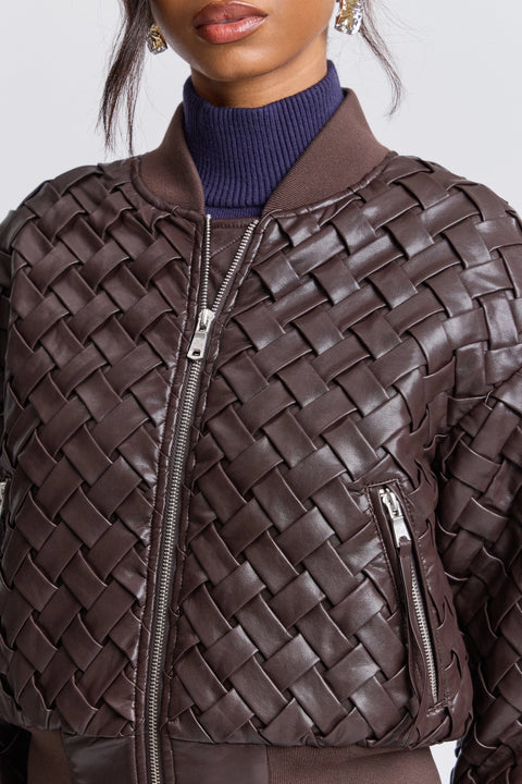 Woven Faux-Ever Leather™ Bomber Jacket - Java