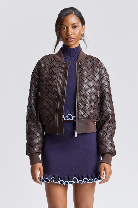 Woven Faux-Ever Leather™ Bomber Jacket - Java