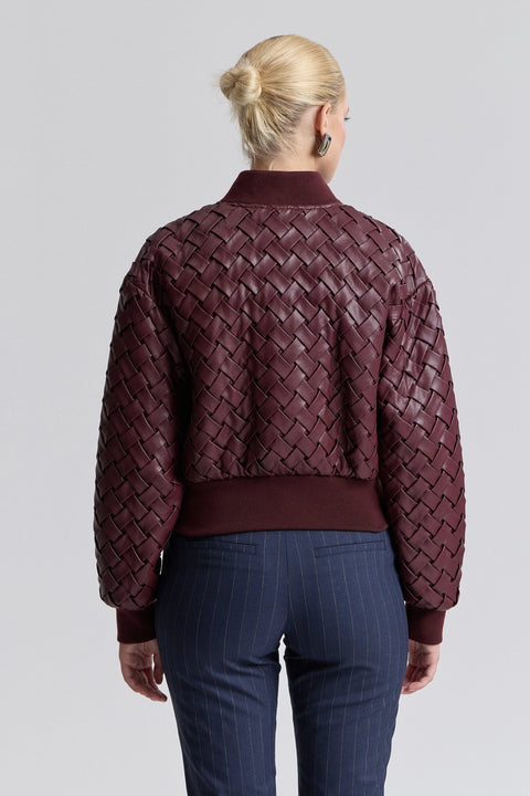 Woven Faux-Ever Leather™ Bomber Jacket - Merlot