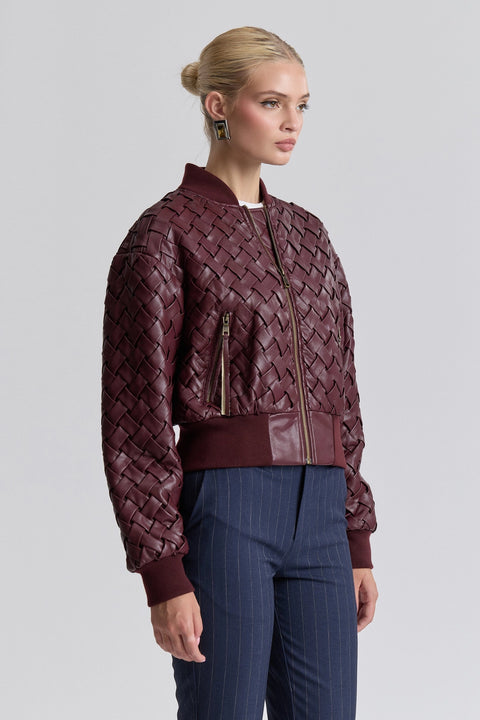 Woven Faux-Ever Leather™ Bomber Jacket - Merlot