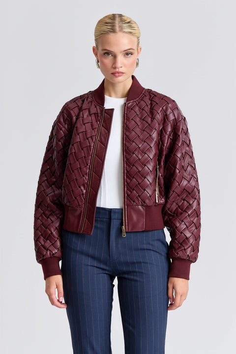 Woven Faux-Ever Leather™ Bomber Jacket - Merlot