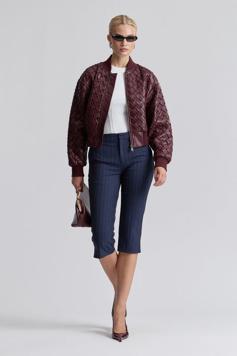 Woven Faux-Ever Leather™ Bomber Jacket - Merlot