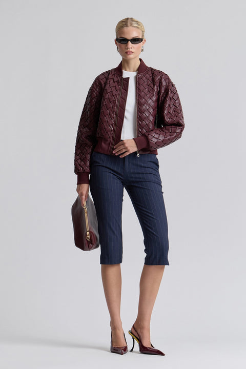 Woven Faux-Ever Leather™ Bomber Jacket - Merlot